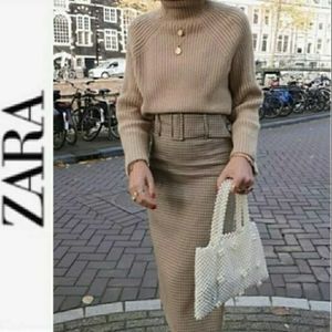 Z A R A 🤎 PLAID HIGH WAISTED BELTED PENCIL SKIRT